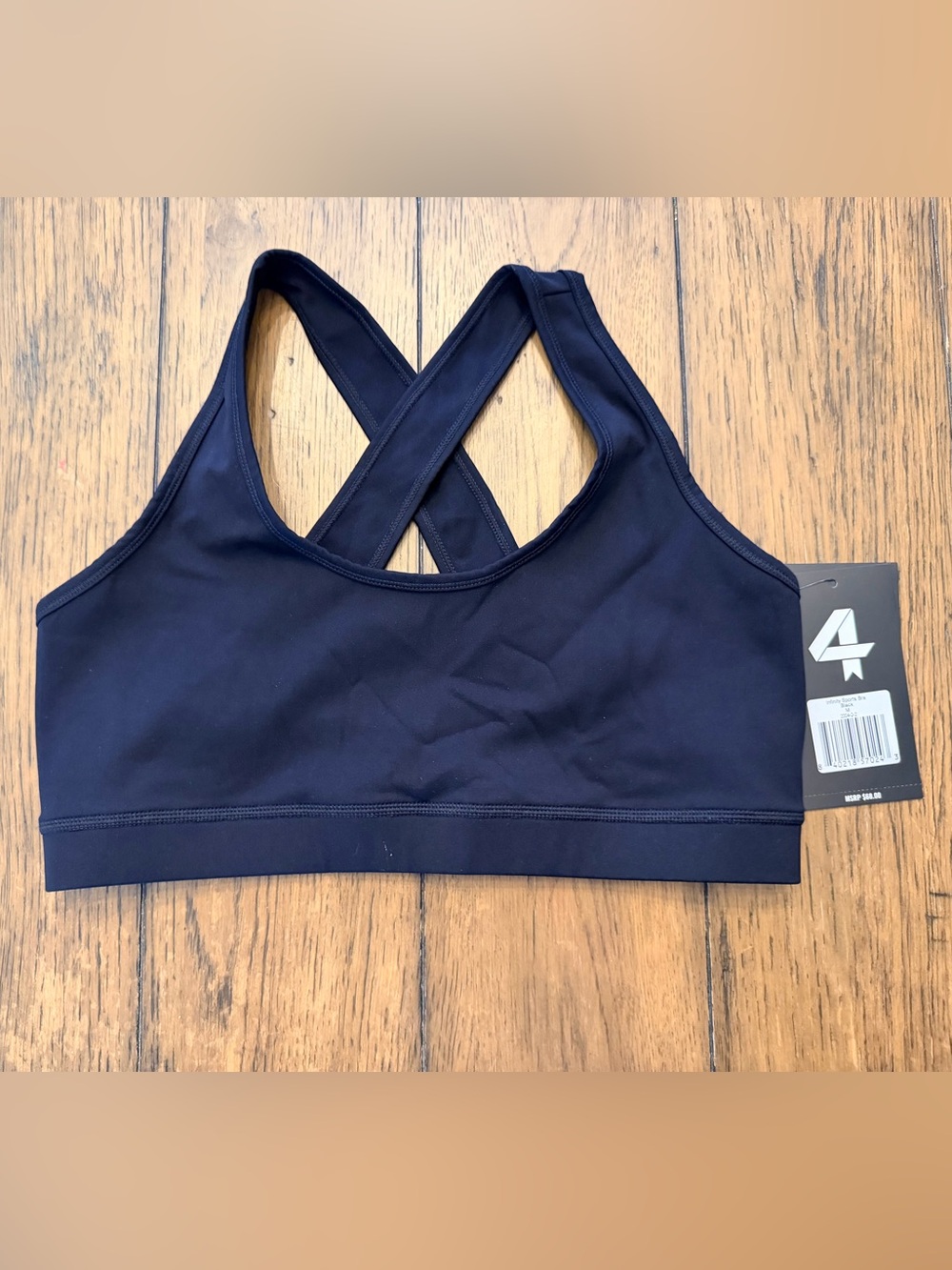 NWT Fourlaps Balance Sports Bra Black Medium Cross Back Medium Support